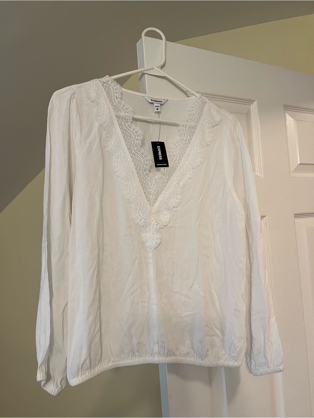 Express White Lace Trim V-Neck Top